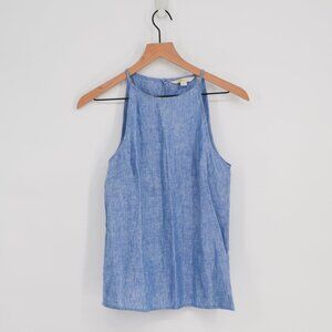 Boden Halter Neck Linen Tank Top Blue Women's 4 Lightweight Chambray Sleeveless